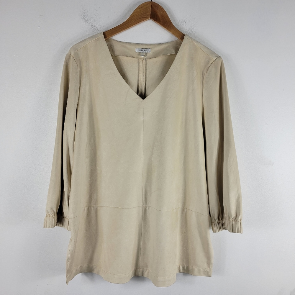Tyler Boe Eliza Faux Suede Half Sleeve V Neck Split Side Relaxed Fit Top